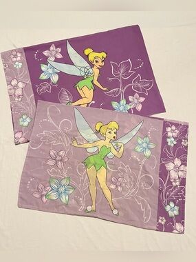 Disney Fairies Tinker Bell Purple Floral Standard Pillowcases - Set of 2
